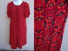 Go Softly red crinkle rayon house patio dress size L POCKETS lounge duster