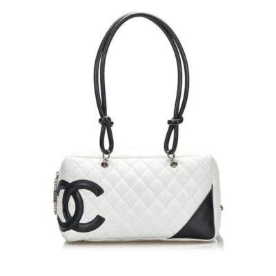 CHANEL Cambon Quilted Ligne Shoulder Bowling Bowler Bag Tote White - Image 1 of 4