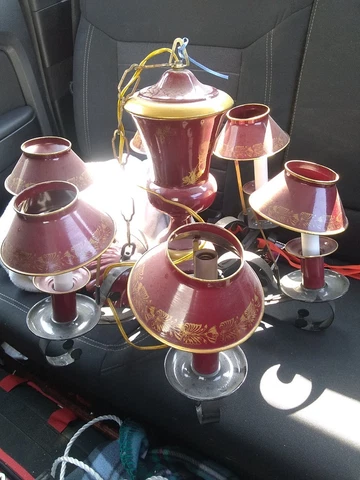 Vintage 6 Light Toleware Metal Chandelier Ceiling Light Cover