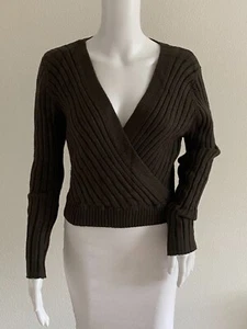 Cali Be Women's Gray Wrap Front V-Neck Knit Sweater Size XL Long Sleeves Cropped - Picture 1 of 11