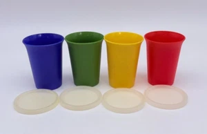 Set: 4 Vintage 6 Oz Tupperware Kids Bell Tumblers Cups #109 Primary Color w Lids - Picture 1 of 5