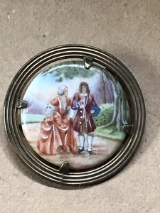 Vintage Nachlass Gold Französische Limoges Handbemalt Posaunenverschluss Anstecknadel Brosche - Bild 1 von 9
