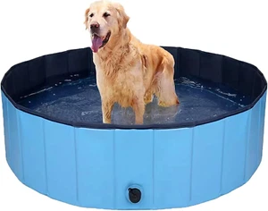 XXL Folding Dog Pool, 160Cm Portable Pet Pool, Dog Bath Tub, Summer Cooling Groo - Picture 1 of 9