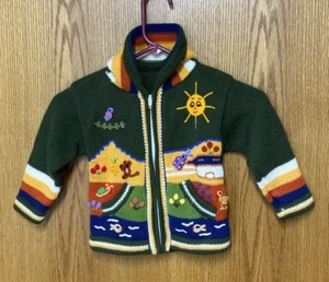 Kids Sweater Cardigan Hoodie Size 2-3 Appliqued With Little Animals And Flowers - Picture 1 of 5