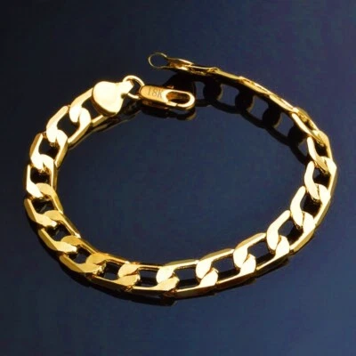 Brazalete de 8" de cadena de eslabones cubanos de latón relleno de oro de 18k D631 para hombre Foto 1 de 4