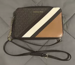 Michael Kors crossbody Handbag Purse Brown Leather Chain Strap Gold Logo - Picture 1 of 6