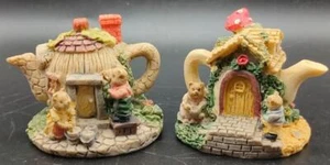🫖🐻 Pair of Miniature Bear Figurines in Whimsical Teapot Houses – 5x5 cm - Picture 1 of 9