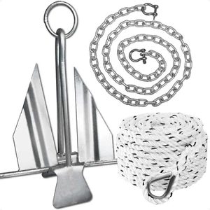 Kit de anclaje de barco Fluke de 6 lb con cadena y cuerda, vástago de anillo deslizante de alta resistencia - Imagen 1 de 8