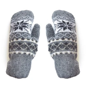 Fausthandschuhe Angorawolle Norwerger Muster Fäustel Schneeflocken- - Bild 1 von 3