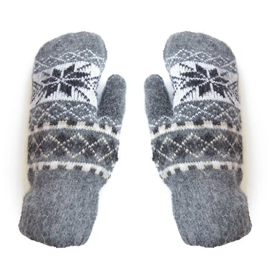 Fausthandschuhe Angorawolle Norwerger Muster Fäustel Schneeflocken - Bild 1 von 3