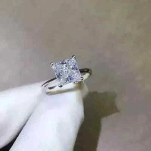 2Ct Princess Cut Lab Created Diamond Women's Wedding Ring 14k White Gold Finish - Picture 1 of 9