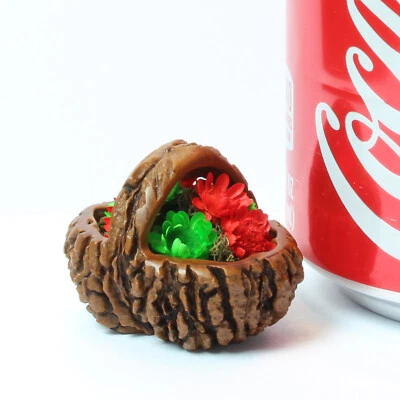 Hand Carved Black Walnut Shell Christmas FLOWERS BASKET Xmas Dollhouse Miniature - Image 1 of 3