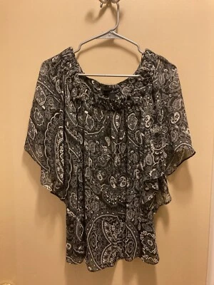 Willi Smith Women's Blouse - Black And White Sheer Bohemian Size MEDIUM Foto 1 de 4