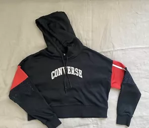 Converse Cropped Pullover Hoodie Black Womans Size Large - Picture 1 of 12