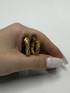 Milor 14k Yellow Gold Hoop Earrings Textured Italia - Picture 1 of 10