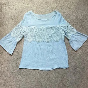 Vintage Damen Top Ösen Tunika französische Spitze Cottagecore kuschelige Glockenärmel Prariecore - Bild 1 von 9