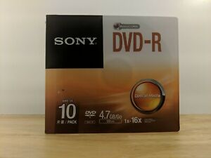 Sony DVD-R 120 Minute 10 Pack 4.7GB 1X-16X Blank Discs Optical Media