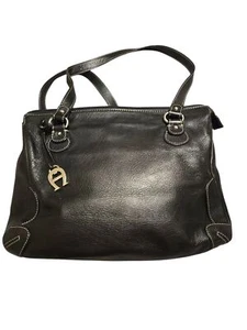 Vintage Etienne Aigner Black Leather Shoulder Handbag Purse - Picture 1 of 9