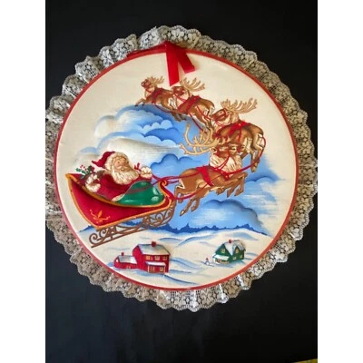 Aro bordado redondo decoración navideña vintage colgante de pared Santa Foto 1 de 4
