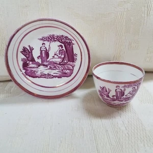 English Thomas Wolfe purple Bat lustre Porcelain cup & Saucer female circa 1815 - Picture 1 of 10