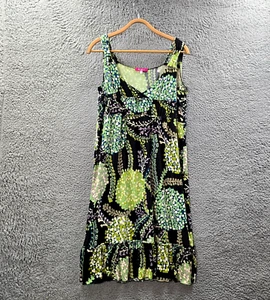 Vintage Diana Ferrari Womens A-line Dress Size L Black Green Floral Sleeveless - Picture 1 of 13