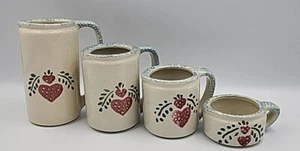 4-teiliges Vintage Keramik Messbecher Set blau Schwammgeschirr Erdbeere Land Bauernhof - Bild 1 von 5