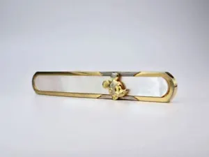 Disney Mickey Mouse Mother of Pearl Tie Clasp Clip Bar White × Gold plate plated - Picture 1 of 7