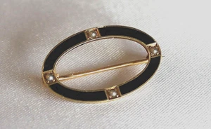 14 Karat Gold, edwardianische emaillierte Schalnadel mit Hebelverschluss - Bild 1 von 3