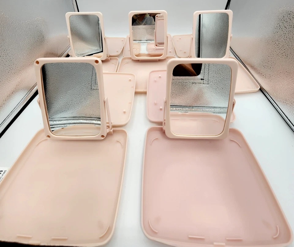 Lot of  5 Vintage Mary Kay Consultant Pink Mirrors Party Travel 2 Sided Standing - Image 1 of 4