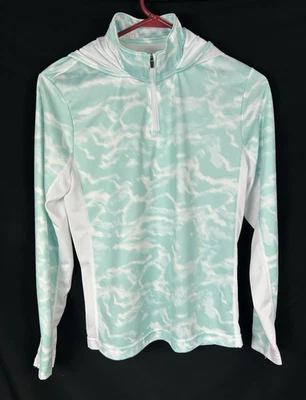 Top de pesca Huk para mujer PEQUEÑO con capucha 1/4 cremallera protección solar manga larga verde Foto 1 de 4