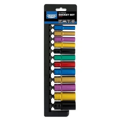 3/8" Deep Socket Set 3/8in. 12pc Metric Coloured Chrome Vanadium Draper 50197 - Image 1 of 4