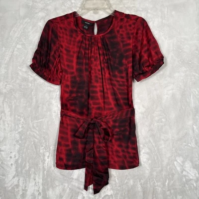 Blusa Top Alfani Petite Mujer Roja Negra Estampado Cocodrilo 100% Seda-6 Con Cinturón Foto 1 de 4