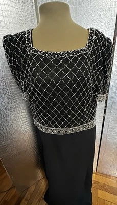Alyce Designs Black Beaded Formal Dress- Silver Beads Women’s Vintage Size 1X - Image 1 of 4