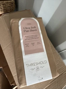Threshold Twin 300 Thread Count 100% Cotton Ultra Soft Brushed Flat Sheet, Gray - Picture 1 of 4