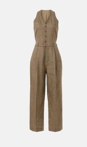 Lauren Ralph Lauren Linen Jumpsuit Women’s Size 6 Brown - Picture 1 of 12
