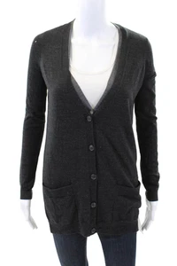 Theory Womens Long Sleeves Kryssa B Preen Cardigan Sweater Gray Wool Size Petite - Picture 1 of 6