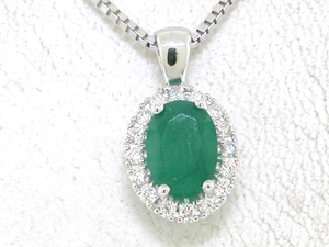 Colgante Esmeralda Oro Blanco 585 Oro 14Kt Esmeralda Natural 16 Brillantes - Imagen 1 de 5