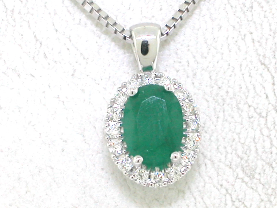Smaragd Anhänger 585 Weißgold 14Kt Gold  natürlicher Smaragd  16 Brillanten - Bild 1 von 4