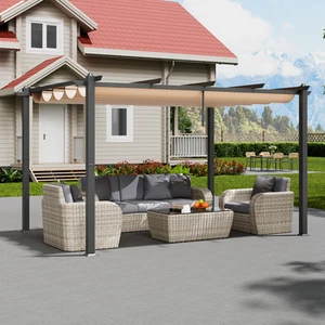 10ft x 13ft Patio Pergola Outdoor Backyard Retractable Sun Shade Canopy Aluminum - Picture 1 of 12