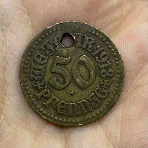 50 PFENNIG 1918 WEINER STADT COIN WITH HOLE - Imagen 1 de 4
