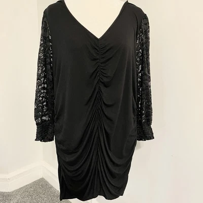 Túnica tórrida top súper suave para mujer 2X encaje negro cuello en V acanalado manga 3/4 Foto 1 de 4