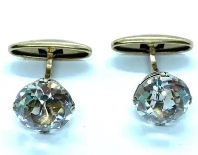 Vintage Russian  1960's 875 Silver Gilt Rock Crystal Quartz Cufflinks - Image 1 of 4