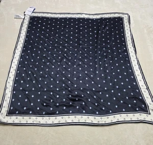Antiguo Bolso Cuello Azul Marino Sedoso Bufanda con Corbata Azul Marino Crema Cuadrado 28.5" Geométrico Nueva Etiqueta - Imagen 1 de 8