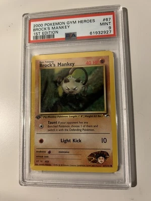 PSA 9 Pokemon Gym Heroes 1st Edition Brock's Mankey #67 MINT - Image 1 of 2