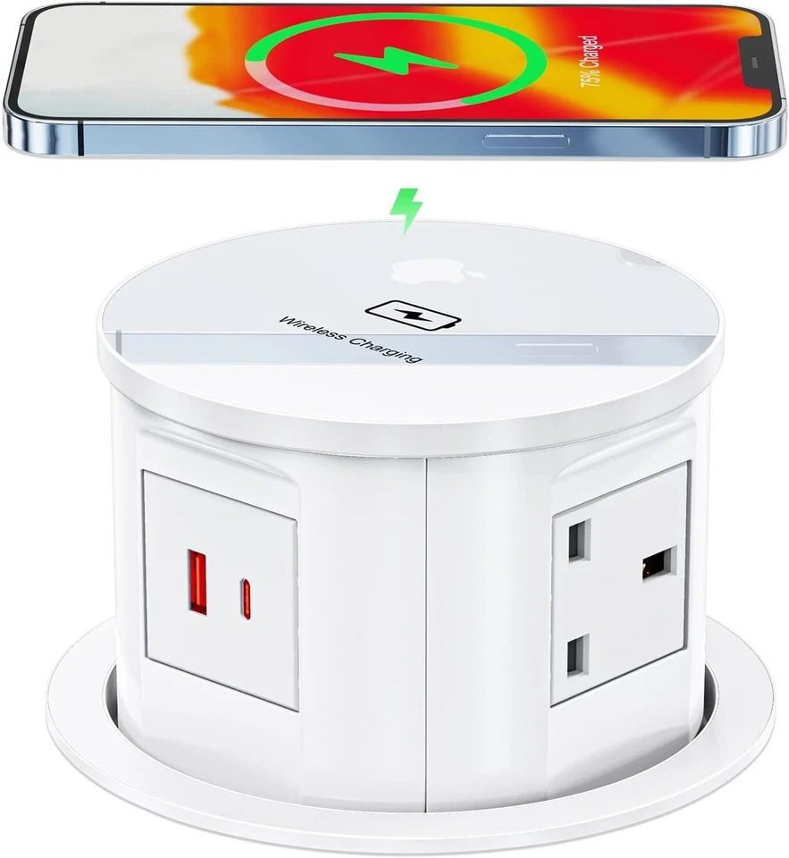 Pop Up Kitchen Worktop Sockets with Wireless Charging, USB C Pop Up Socket white - Image 1 of 4