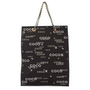 CHANEL Coco Logos Chain Tote Bag Canvas Leather Black White Vintage 90280662 - Picture 1 of 11
