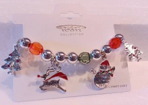 NEW ICON Collection Silver-Toned Dangling Christmas Charms Stretch Bracelet - Picture 1 of 6