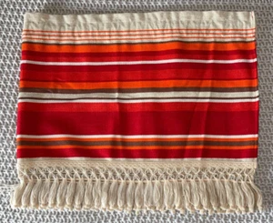 2 Vintage Mid Century Retro 70’s Window Valance Orange Red Striped Burlap 21x102 - Picture 1 of 6
