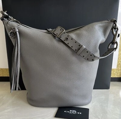 COACH HEATHER GRAY DUFFLE BAG BORDER RIVETS EMBELLISHED STRAP 29239 EUC — 第 1/4 张图片