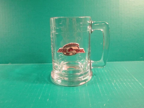 Colorado Avalanche Hockey Team Pewter Emblem On Heavy Clear Glass Stein Cover